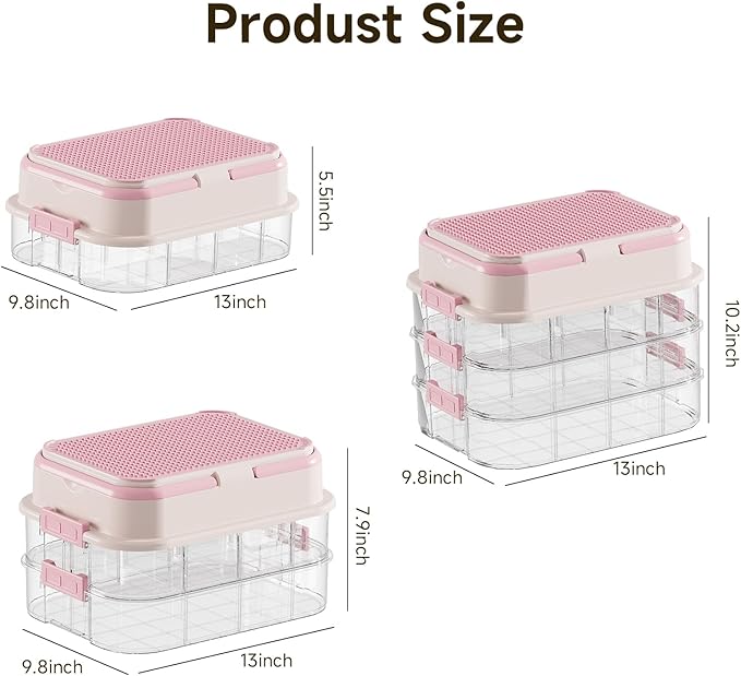 Toy Storage Organizer Box with Handle, Stackable Building Block Toy Box with Building Plate Lid & Removable Sorting Trays, Cubby Bins and Containers 1 Layer (Pink)