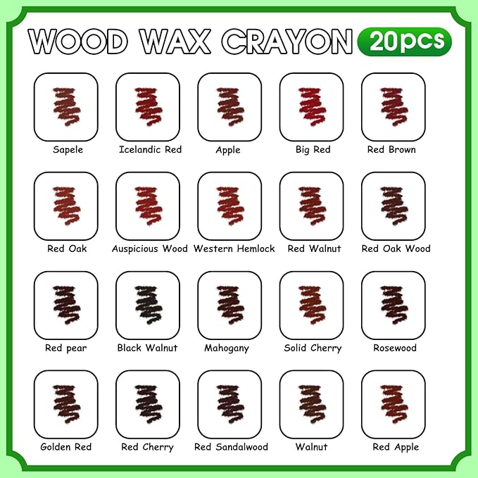 Furniture Markers Touch Up, 20 Colors Wood Filler Sticks, Wood Wax Crayons for Repairing Scratches, Scuffs, Cracks, Holes on Furniture, Floors, Cabinets, Tables, and Doors - Red Series
