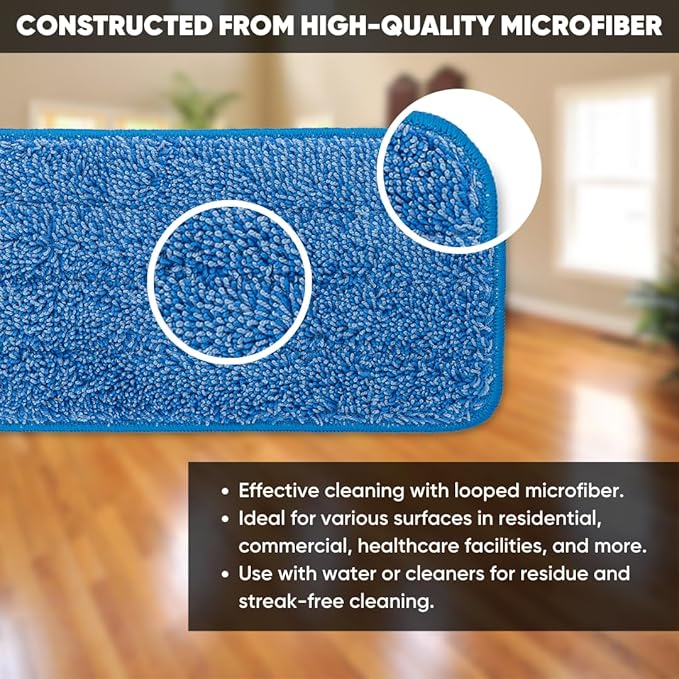 Microfiber Wholesale 18 inch Microfiber Mop Pads - Machine Washable, Reusable, Refills & Replacement Wet Mop Heads Compatible with Any Microfiber Flat Mop System (3 Pack)
