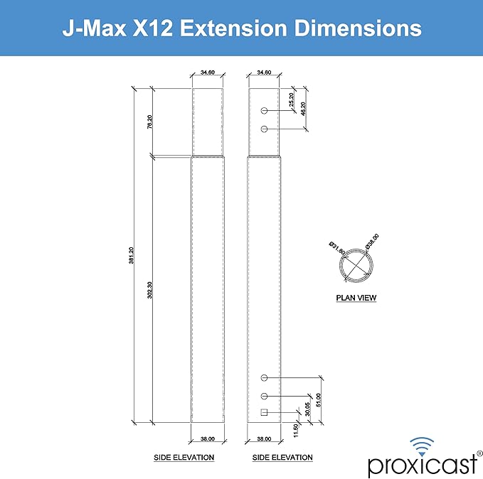 12 inch Stainless Steel Extension Pole for Proxicast J-Max Antenna Mounts (ANT-800-X12)