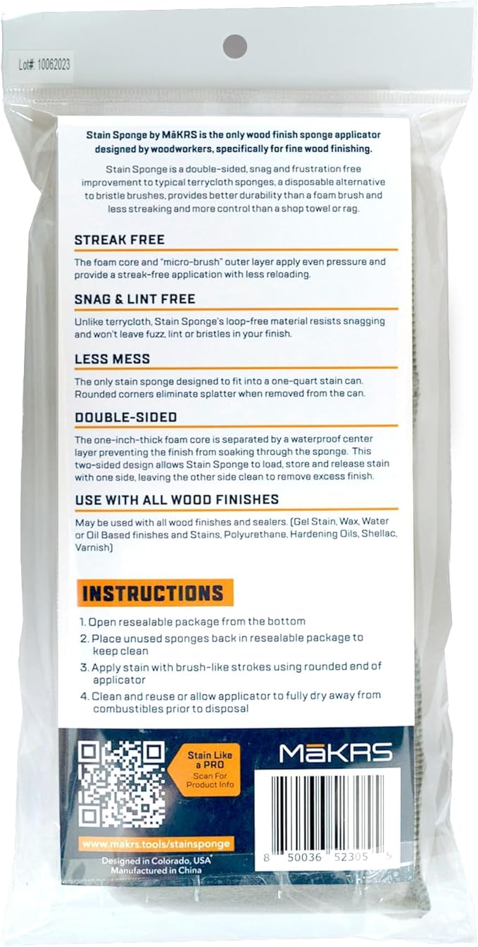 MāKRS Stain Sponge, 20-Pack Staining Pads, Lint, Snag and Streak-Free Applicator Sponges, Micro-Brush Material Over Foam Core, for Wood Stains and All Finishes, Easy to Use with Consistent Application