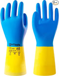 2 Pairs Neoprene and Rubber Blend Heavy-Duty Chemical Gloves, Protective industrial gloves for Resist Acid, Alkali, Hazmat, cleaning, dishwashing, Medium