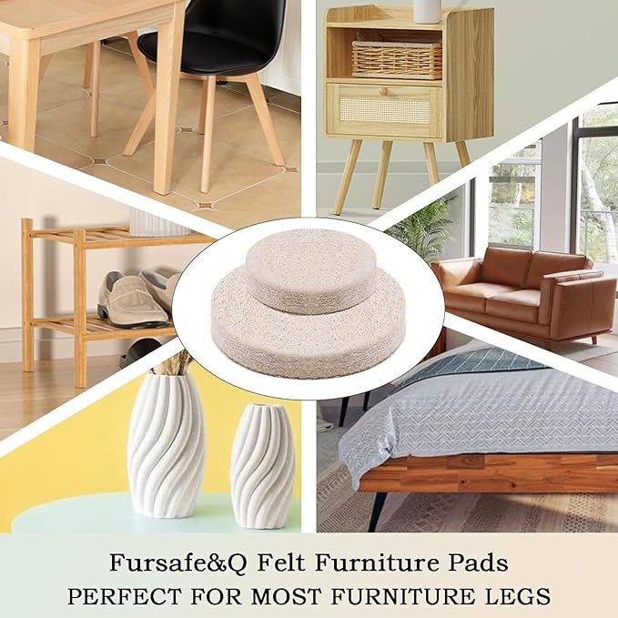 Fursafe&Q Felt Furniture Pads for Hardwood Floors - Self Adhesive Chair Felt Pad, Furniture Feet Floor Protectors, Protect from Nicks, Dents and Scratches, Cabinet Door Bumper128 Pcs Chair Feet