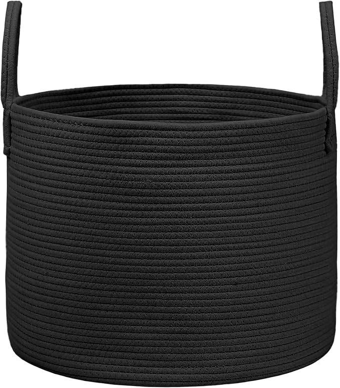 Woven Blanket Basket,115L Large Rope Storage Bin with Handles, Organizer for Blankets Toys Book and Clothes, Laundry Basket for Living Room Bedroom Nursery,Black