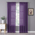 Tollpiz Sheer Curtain Linen Textured Bedroom Curtains Sheer Light Filtering Rod Pocket Voile Curtain for Living Room, 54 x 95 inches Long, Royal Purple, Set of 2 Panels