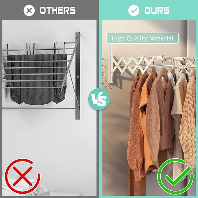 X-cosrack Wall Mounted Clothes Drying Rack, 31.9" Wide Large Rustproof Retractable Laundry Drying Rack, 8 Bar Space-Saving Aluminium Alloys Clothing Hanger Drying Racks forLaundry (Silver)