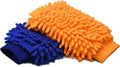 Raeyuan Car Wash Mitt Microfiber 2 Pack Scratch Proof & Lint-Free Wash Mitt for Cars, SUVs, Trucks - Large 9.06"x5.91", Orange & Blue (All-Purpose Car Cleaning)