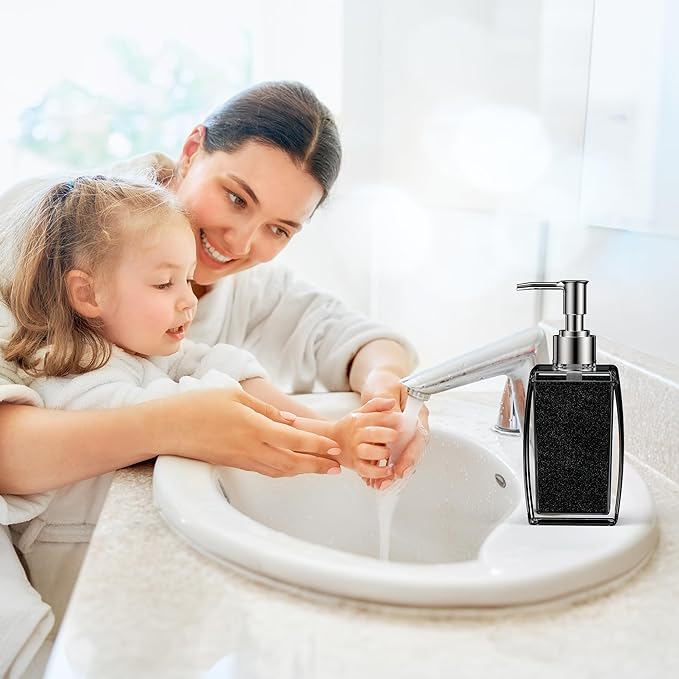 Black Soap Dispenser with Refillable Plastic Pump for Bathroom Sink or Kitchen Counter, Ideal for Hand Soap, Liquid Soap, Dish Soap, or Lotion Use