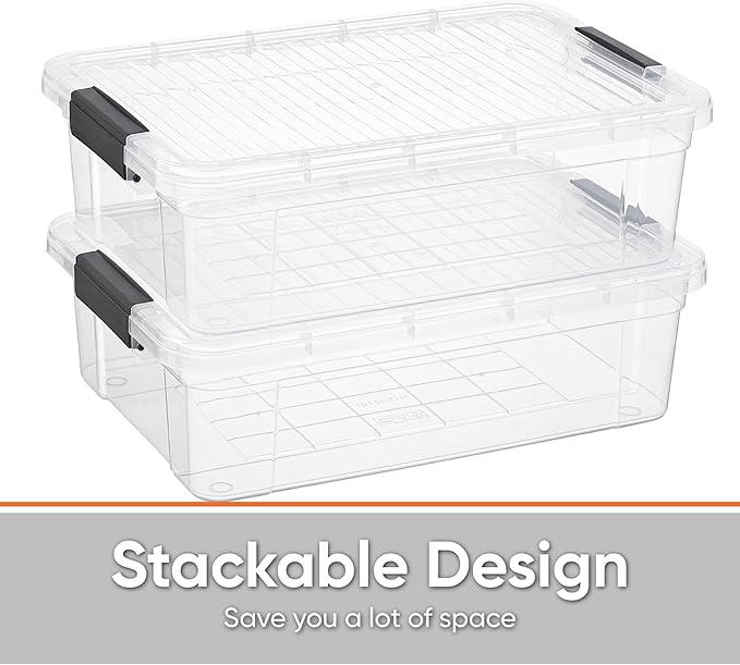 Superio Storage Bins with Lids, Clear Plastic Containers for Organizing, Stackable Totes, BPA Free, Odor Free, Organizer Boxes for Home, and Dorm (4 Pack, 13.7 Qt)