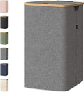 BALEINE Laundry Hamper with Lid, Tall Laundry Baskets with Bamboo Pull Handles, Large Laundry Bin with Internal Support (26 Gal/100L, Grey)