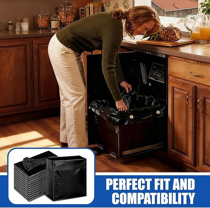 24 Pcak Trash Compactor Bags for 15" Wide Models Black Heavy Duty Garbage Compactor Bag Leak-proof Kitchen Trash Bags with 100 Pcs Twist Ties 2.4 Mil Tear Resistant, Extra Strong Liner