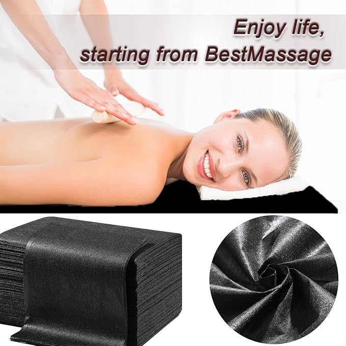 Disposable Bed Sheets 100 Pcs 31" x 71" Massage Table Sheets Non Woven Fabric SPA Bed Cover Breathable for Massage Beauty Tattoos（Black）