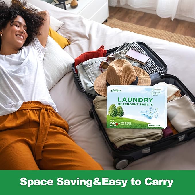 Laundry Detergent Sheet, Eco-Friendly & Hypoallergenic Wash Strips, Natural Ingredients, Ultra-Concentrated, Travel-Ready, No Plastic Jug- Fresh Scent, (240 Loads) 120 Sheets