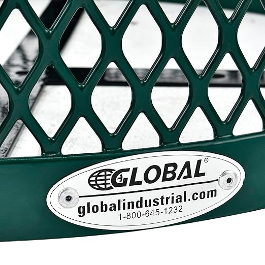 Global Industrial Outdoor Diamond Steel Trash Can with Rain Bonnet Lid, Raised Base and Plastic Liner, 36 Gallon Capacity, Green, Thermoplastic Coating, 23-1/2" Diameter, 43-1/2"H