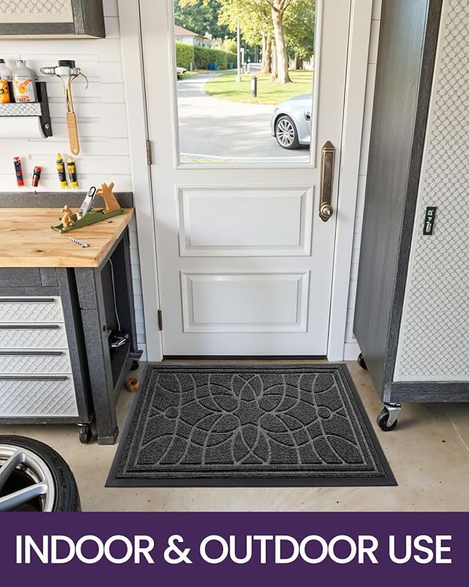 DEXI Front Door Mat Outside Entrance, Heavy Duty Non Slip Low Profile Doormat for Entryway, Trap Dirt and Moisture Welcome Mats, Easy Clean, Patio, Garage, 5x3, Grey
