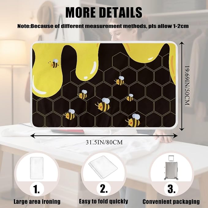 Cute Ironing Mat for Table top Washer,Dryer,Countertop,Bee Portable Iron Pad Blanket for Washer Dryer Countertop Travel 32 x 16 Inch Small Ironing Pads,Yellow
