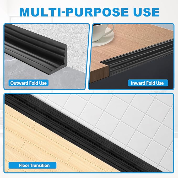 Wall Corner Protector Peel and Stick Corner Trim Molding Flexible Inside & Outside Wall Edge Guard Self Adhesive Moulding Trim for Edge Use, Black, 1.6” W x 40’ L