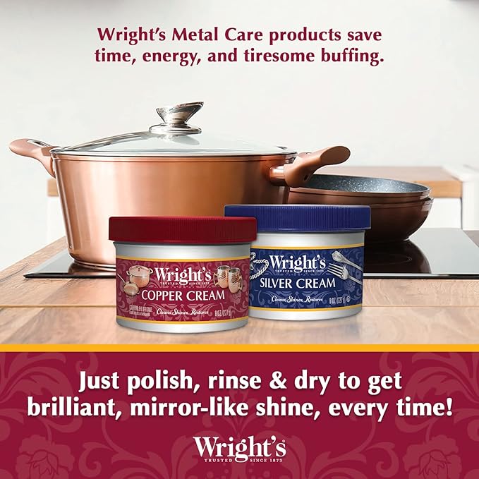 Wright's Copper Cream Cleaner - 8 Ounce 2 Pack with Polishing Cloth - Gently Cleans and Removes Tarnish without Scratching