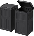 Devoko 33 Gallon Outdoor Trash Can with Dual Lid, Heavy Duty Waterproof Resin Garbage Bins Outside, Hideaway Waste Bins for Patio, Outside Pool, Backyard and Deck (2, Black)