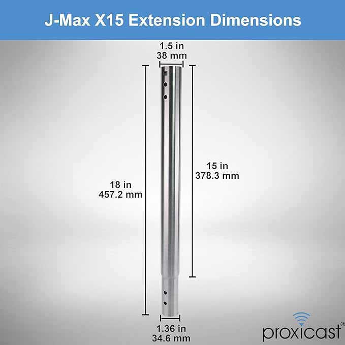 15 inch Stainless Steel Extension Pole for Proxicast J-Max Antenna Mounts (ANT-800-X15)