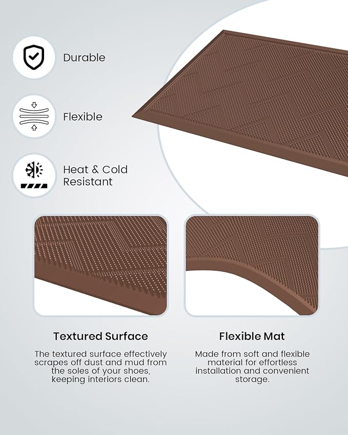 HAMARA Front Door Mat for Outside Entrance 35.5"x17" – Anti-Slip Dirt-Trapping Waterproof Rubber Indoor & Outdoor Mat with Textured Surface for Entryway - Heavy Duty All Weather Doormat – Beige