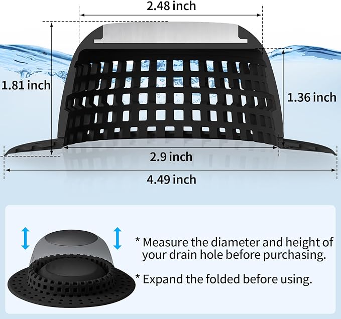 Shower Drain Hair Catcher, Bathtub Drain Cover Foldable Silicone Shower & Tub Protector for Pop-Up & Regular Drains