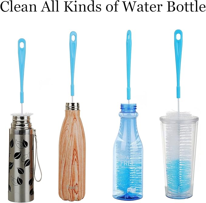 3-Pack Long Bottle Cleaning Brush for Narrow Neck Beer, Wine, Flask, Thermos, Sportwell, Pitcher, Brewing Bottle Cleaner, 16 Inches