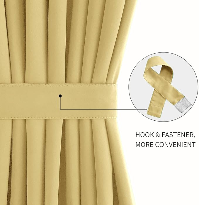 DWCN French Door Curtains – Rod Pocket Thermal Blackout Curtain for Doors with Glass Window, Kitchen and Patio Doors for Privacy, 54 X 72 Inches Long, 1 Curtain Panel with Tieback, Light Yellow