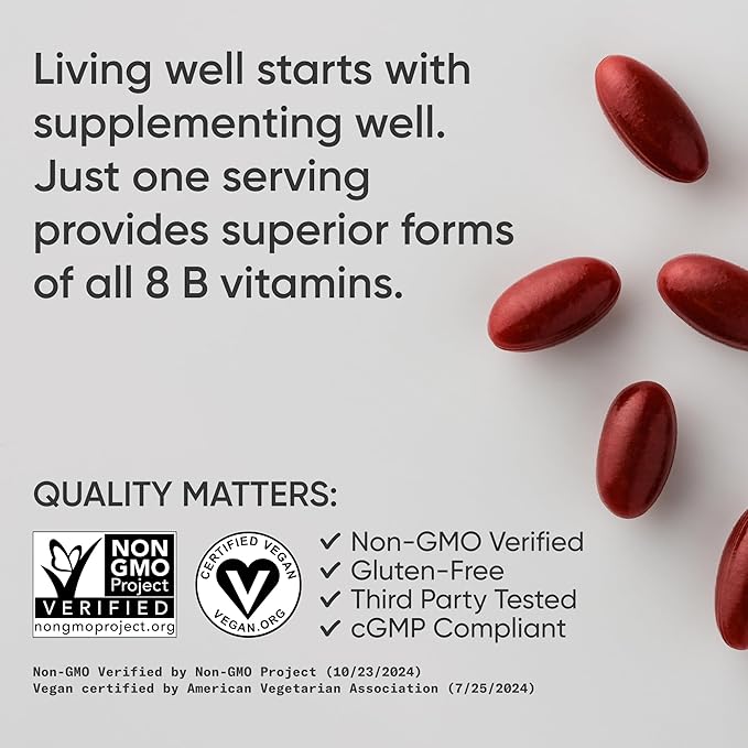 Sports Research® Vitamin B-Complex - Full Spectrum of B Vitamins with Methylated B12 & Folate - Gluten Free · Plant-Based · Non-GMO · Vegan-Friendly Formula - 120 Veggie Softgels