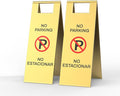 Stainless Steel No Parking Sign Portable Foldable Handle 2-Pack (Gold)
