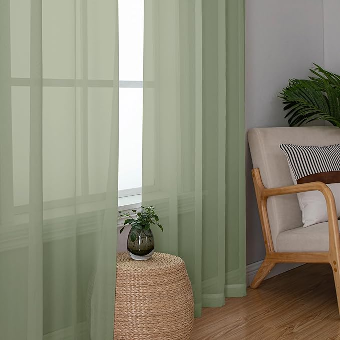 Chyhomenyc Sage Green Sheer Curtains 78 Inches Long 2 Panels Set for Living Room, Light Filtering Voile Lightweight Bedroom Curtains, Rod Pocket Solid Window Treatment Drapes, Each 42W x 78L
