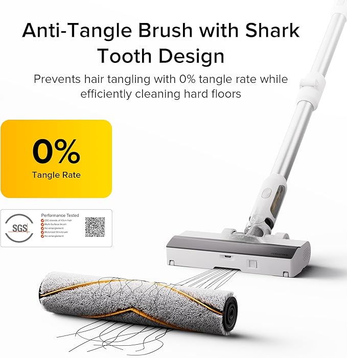 roborock H60 Cordless Stick Vacuum Cleaner, 115AW Suction Power, 60-Min Runtime, 90° Bendable Tube, Dust-Revealing LED, Anti-Tangle Cordless Vacuum Cleaners for Home, Carpets, Hard Floors & Pet Hair