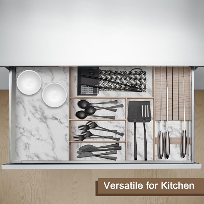 OcePor Non-Adhesive Drawer and Shelf Liner 24IN x 20FT，Non Slip Cabinet and Cupboard Liner, Kitchen Cabinet Liners for Shelves, Waterproof Drawer Shelf Liners for Cabinets/Bathroom Cupboard, Marble