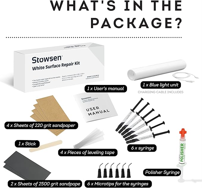 Tile Repair Kit by Stowsen - Also Works as Bathtub Repair Kit I Ideal to Fix Your Broken Chip or Crack on Marble, Corian, Porcelain and Granite Countertops