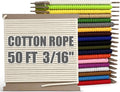 PerkHomy 500lb Cotton Rope 3/16" (5mm) 50 ft Multi Purpose Utility Diamond Braided Cord, Natural Cotton for Clothes Line Camping Crafting Flag Pole, Natural White