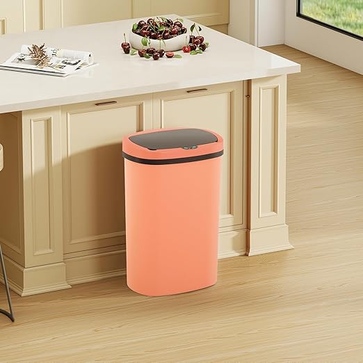 Automatic Motion Sensor Bathroom Trash Can with Lid, 13 Gallon Touchless Trash Bin, Smart Dog Proof Garbage Can, Touch Free Waste Basket for Toilet, Office, Bedroom,Pink