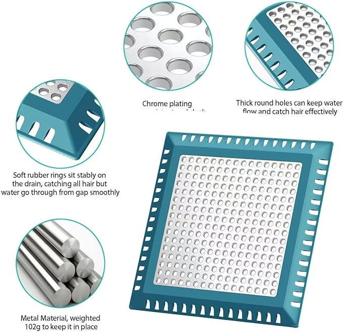 Hair Catcher/Drain Strainer/Shower Drain Cover for Bathroom Floor Drain, Stainless Steel and Silicone (Patented Product)