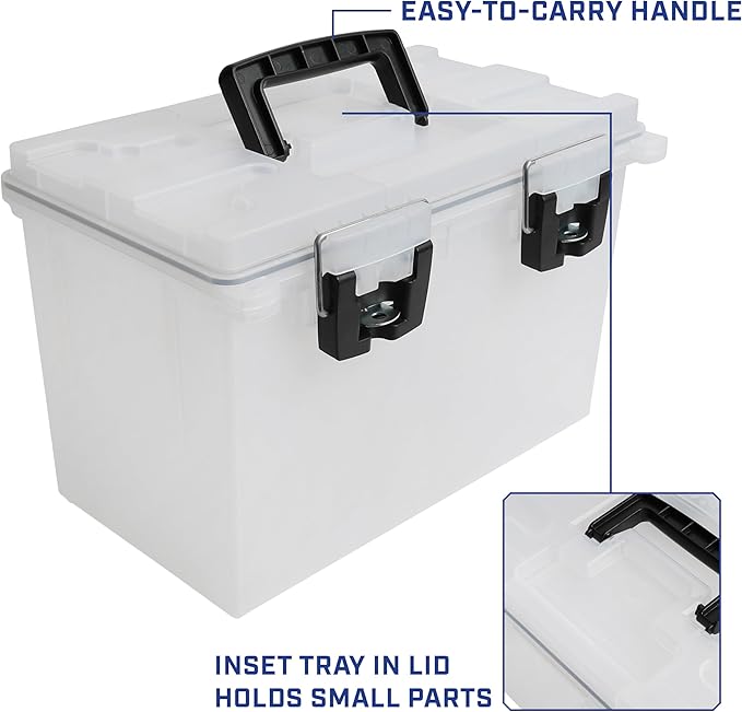 Sheffield 12763 XL Storage Bins With Lids, 2-Pack Stackable Storage Bins, Made in USA, Lockable and Water-Resistant Containers with Lids, Plastic Containers for Home, Classroom, and Dorm