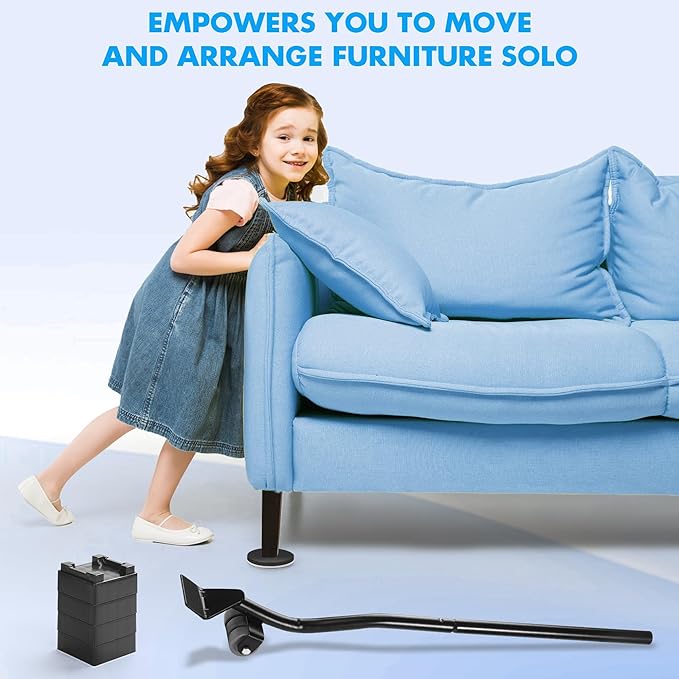 Furniture Lifter Tool + 8-Pack of 3.5" Sliders, Save 80% Effort, Safely and Easily, The Lift and Glide Tool Set for Heavy Furniture and Appliances, Reusable Moving Pads, Floor Protectors for Carpet