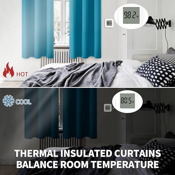 BGment Peacockblue Blackout Curtains for Bedroom 63 Inch Length 2 Panels - Thermal Insulated Window Drapes with Rod Pocket Room Darkening for Living Room, 42 x 63 Inch