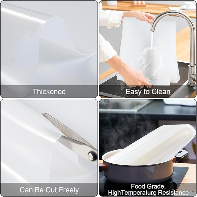 Food Grade Silicone Table Protector Mat 47x24 Inch, Heat Resistant Desk Pad for Baking/Painting/Resin/Welding, Non-Slip Waterproof Surface Easy Clean (3 Colors) (White Translucent)