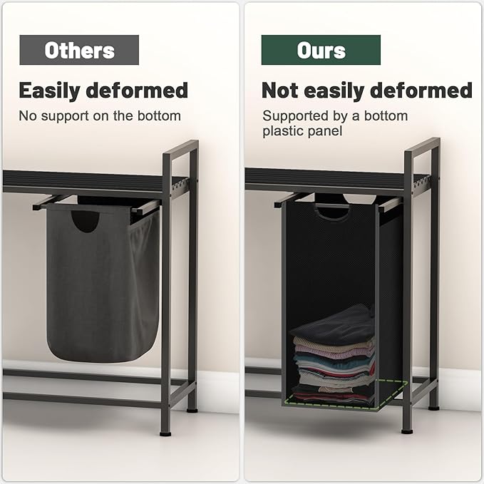 Laundry Hamper, Laundry Sorter with 3 Pull-Out Removable Oxford Fabric Bags Cloth Laundry Basket 3 x 10 Gallons (Charcoal Black)