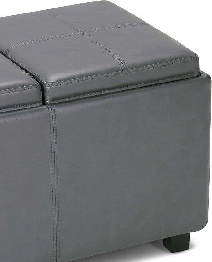SIMPLIHOME Avalon 42 inch Wide Contemporary Rectangle Storage Ottoman in Stone Grey Vegan Faux Leather, Assembled, For the Living Room, Entryway and Family Room