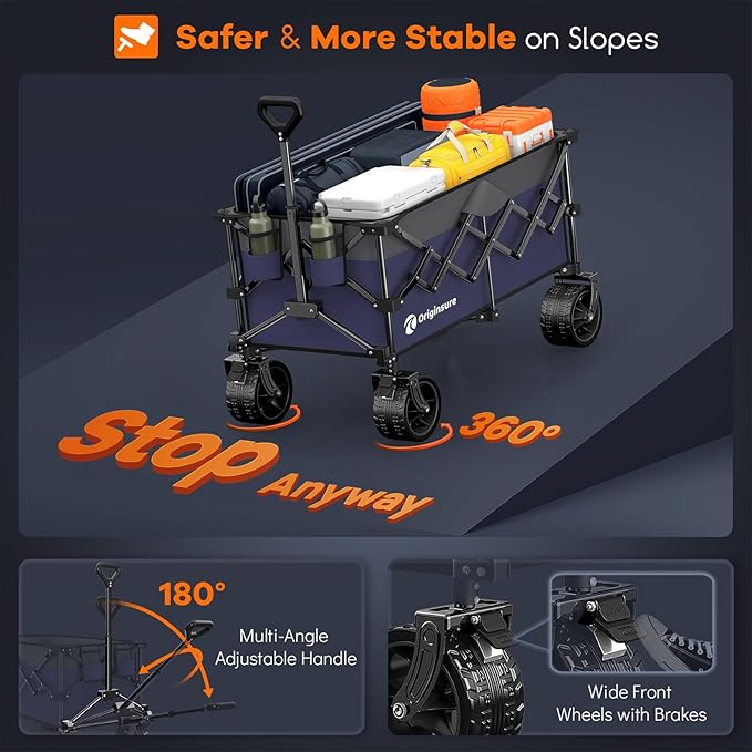 220L Collapsible Wagon Cart Foldable, 460lbs Load Capacity Heavy Duty Folding Beach Wagons with Big All-Terrain Wheels, Utility Carts for Groceries, Camping, Sports - Grey&Purple