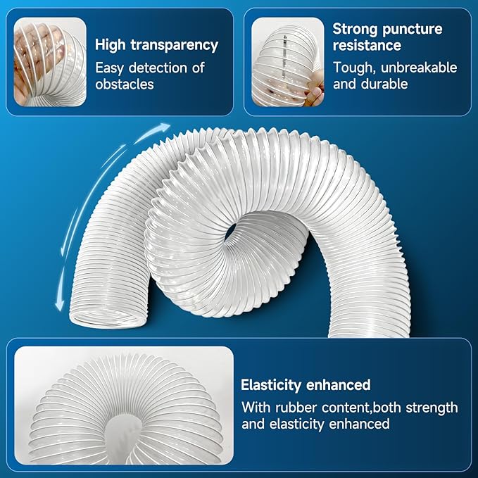 Hon&Guan 4" x 20' Dust Collection Hose, Flexible Clear Odorless PVC Dust Collector Hose with Carbon Steel Wire, Puncture Resistant Dust Hoses for Woodworking Dust Collecting System