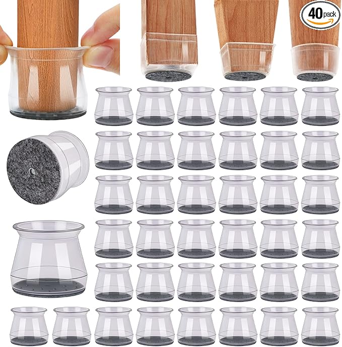 BUMACO 40Pcs Chair Leg Floor Protectors Chair Leg Protectors for Hardwood Floors Silicone Pads Covers to Protect Floors Universal L Clear Fit (1-5/16"~2")