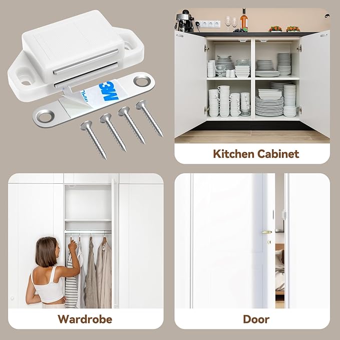 Cabinet Magnetic Catch Door Latch 30LB for Kitchen Drawer Magnets to Stay Closed Magnetic Catch Closet for Drawer（White 24 Pack）