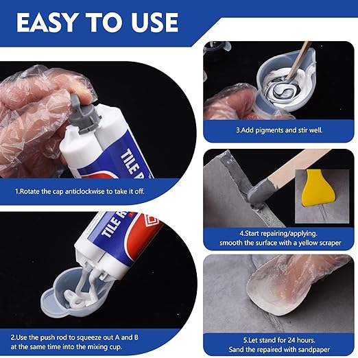 Tile Repair Kit, Ceramic Tile Repair Kit for Bathtub Crack and Hole, Porcelain Tile Chip Repair Kit, Floor Cracked Tile Filler Fix Chipped Edges Corners, Reattaches Missing Pieces, Acrylic