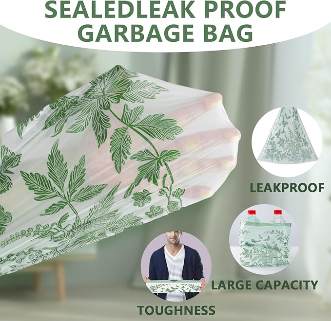 VOK 8 Gallon Trash Bags with Butterfly Printed & Sweet Wormwood Scent, Drawstring Medium Garbage Bags, Tear-Resistant & Fragrant Trash Can Liners, Trash Bags 8 Gallon for Home/Office, 125 Counts