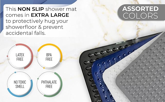 ENKOSI Extra Large Square Non Slip Shower Mat - 31 x 31-inch XL Bathroom Shower Mat - Square Shower Matts for Shower Stall Floors | Secure Suction Cups and Drain Holes (31x31 Aqua Green)